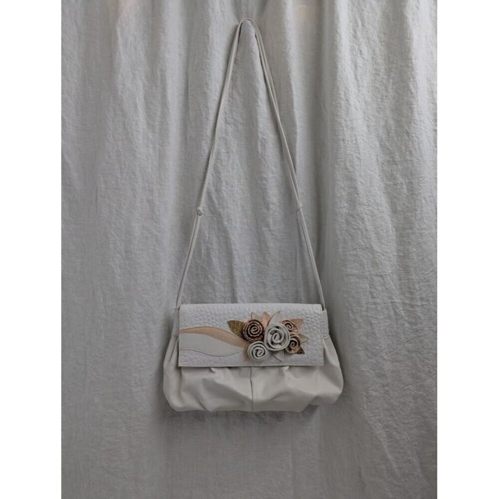 2 bags by Sylvia Cee vintage 1980s floral purse, white peach pink 44" strap P6 - Picture 2 of 12